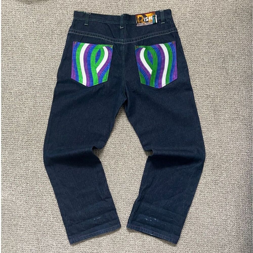 Embroidered Risk Denim Jeans